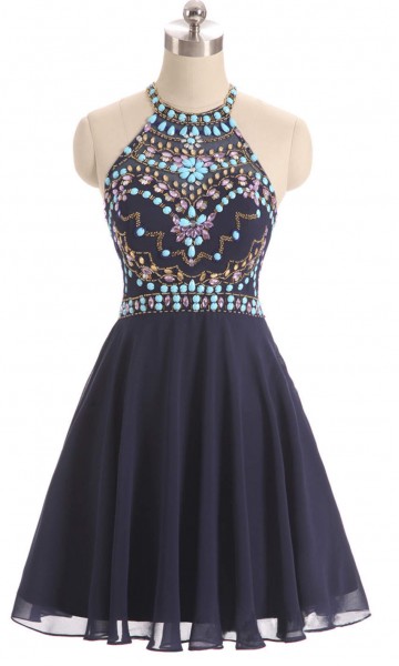 beaded halter sleeveless homecoming dresses